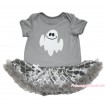 Halloween Grey Baby Bodysuit Grey White Quatrefoil Clover Pettiskirt & White Ghost Print JS4618